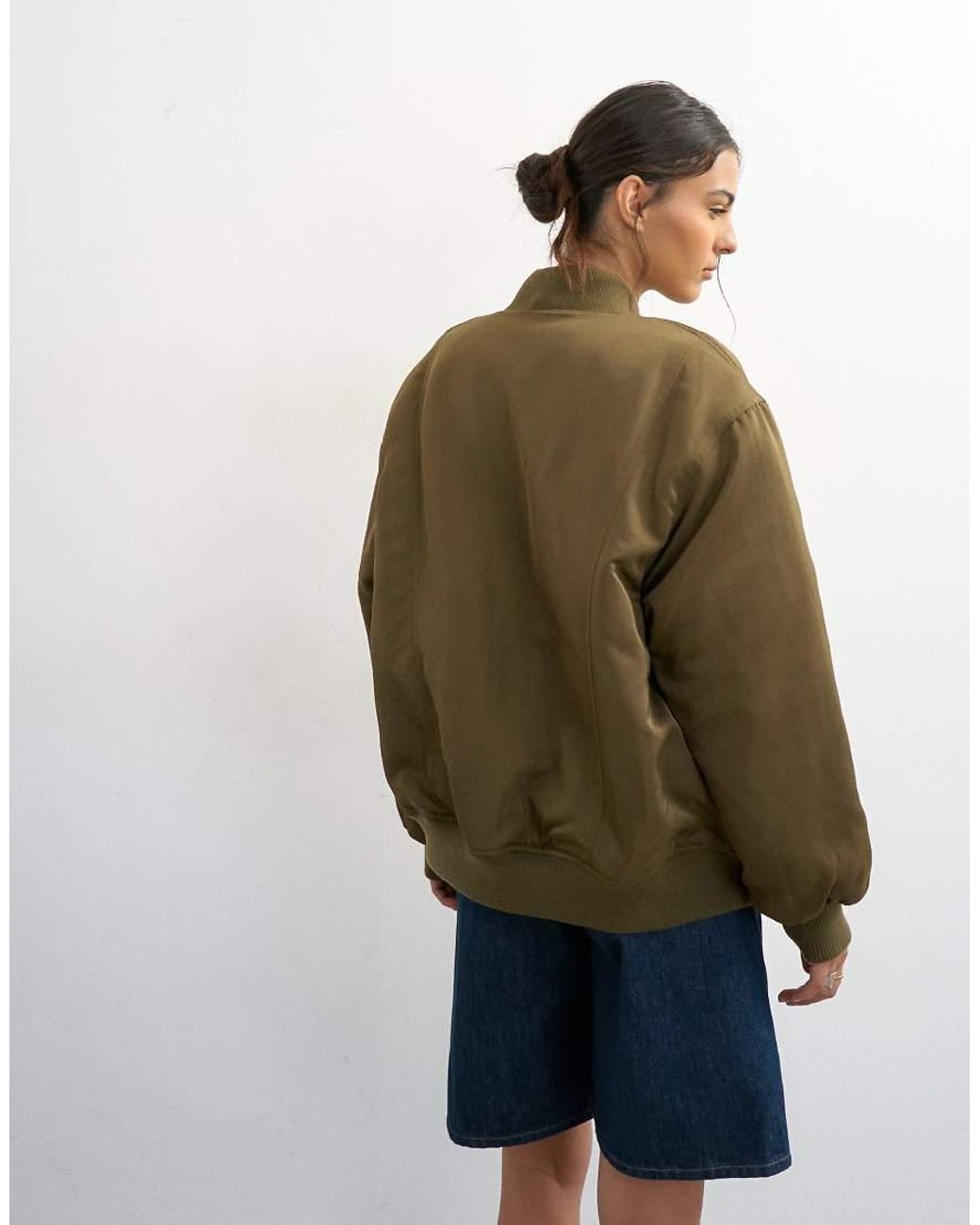 TOPSHOP Green Nylon Bomber Jacket