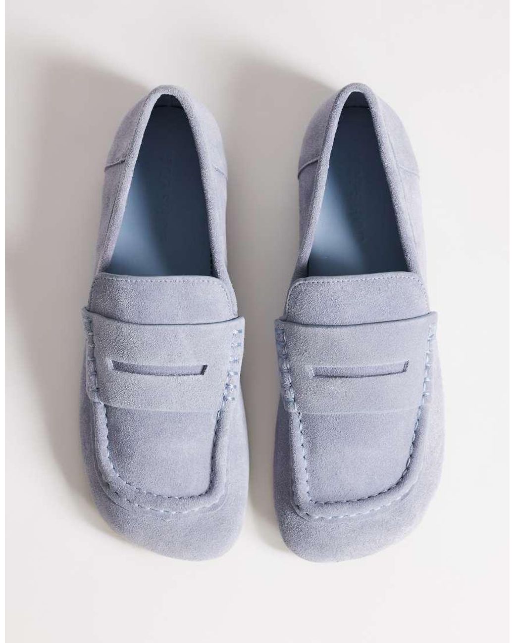 TOPSHOP White Daniel Real Suede Flat Square Toe Loafers