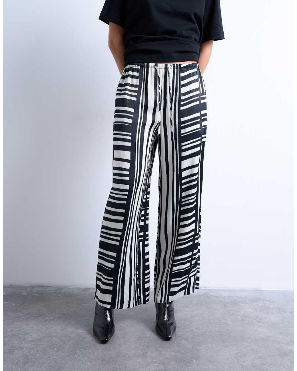 TOPSHOP Black Co Ord Mono Bold Stripe Satin Trouser
