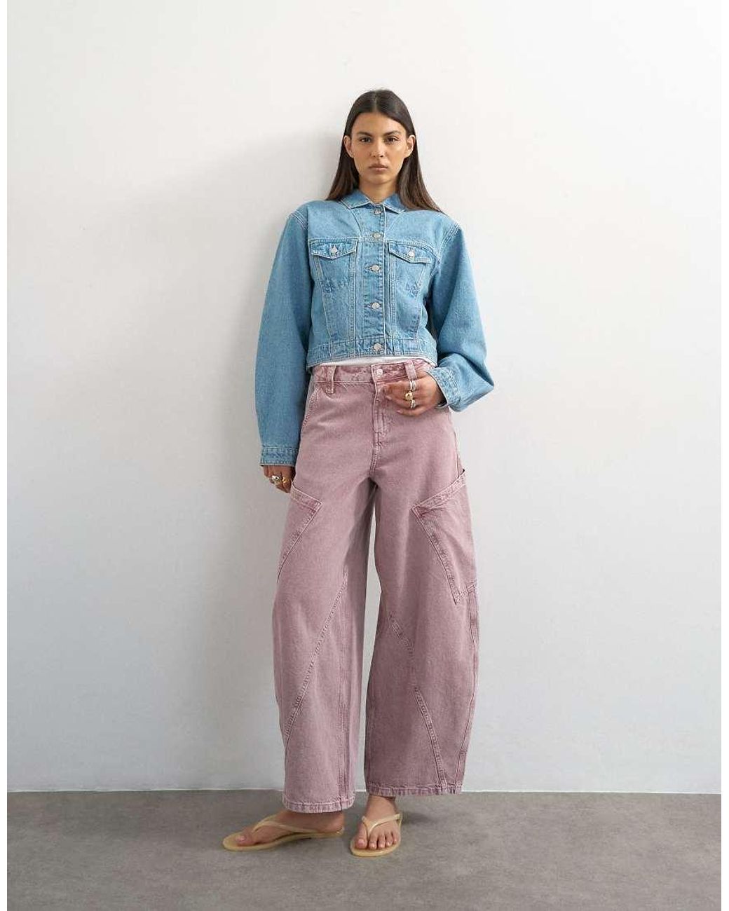 TOPSHOP Blue Denim Cropped Padded Shoulder Jacket