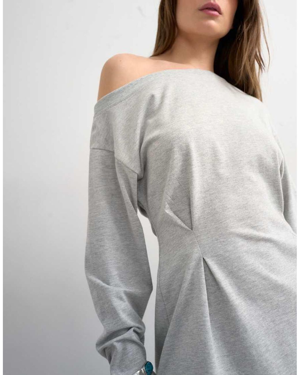 TOPSHOP Gray Cinch Off The Shoulder Top