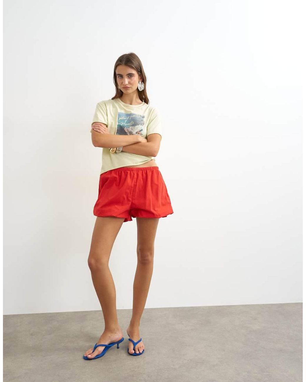 TOPSHOP Red Poplin Bubble Short