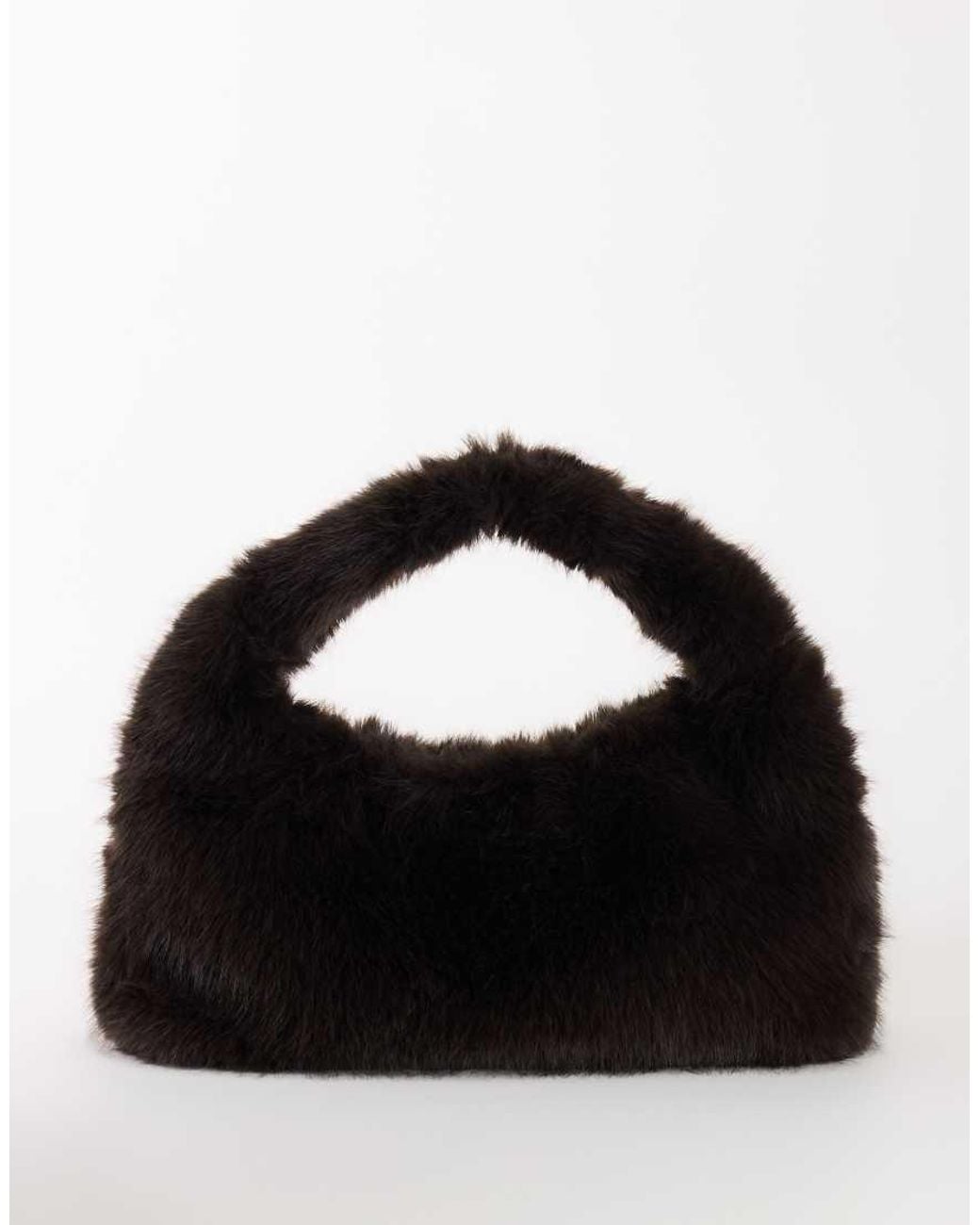 TOPSHOP Black Tully Large Faux Fur Shoulder Bag