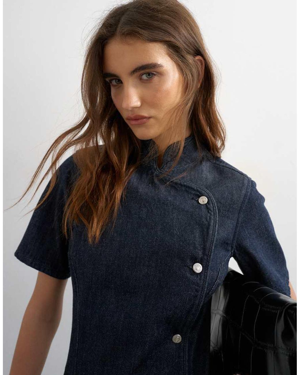TOPSHOP Blue Denim Mandarin Collared Mini Dress