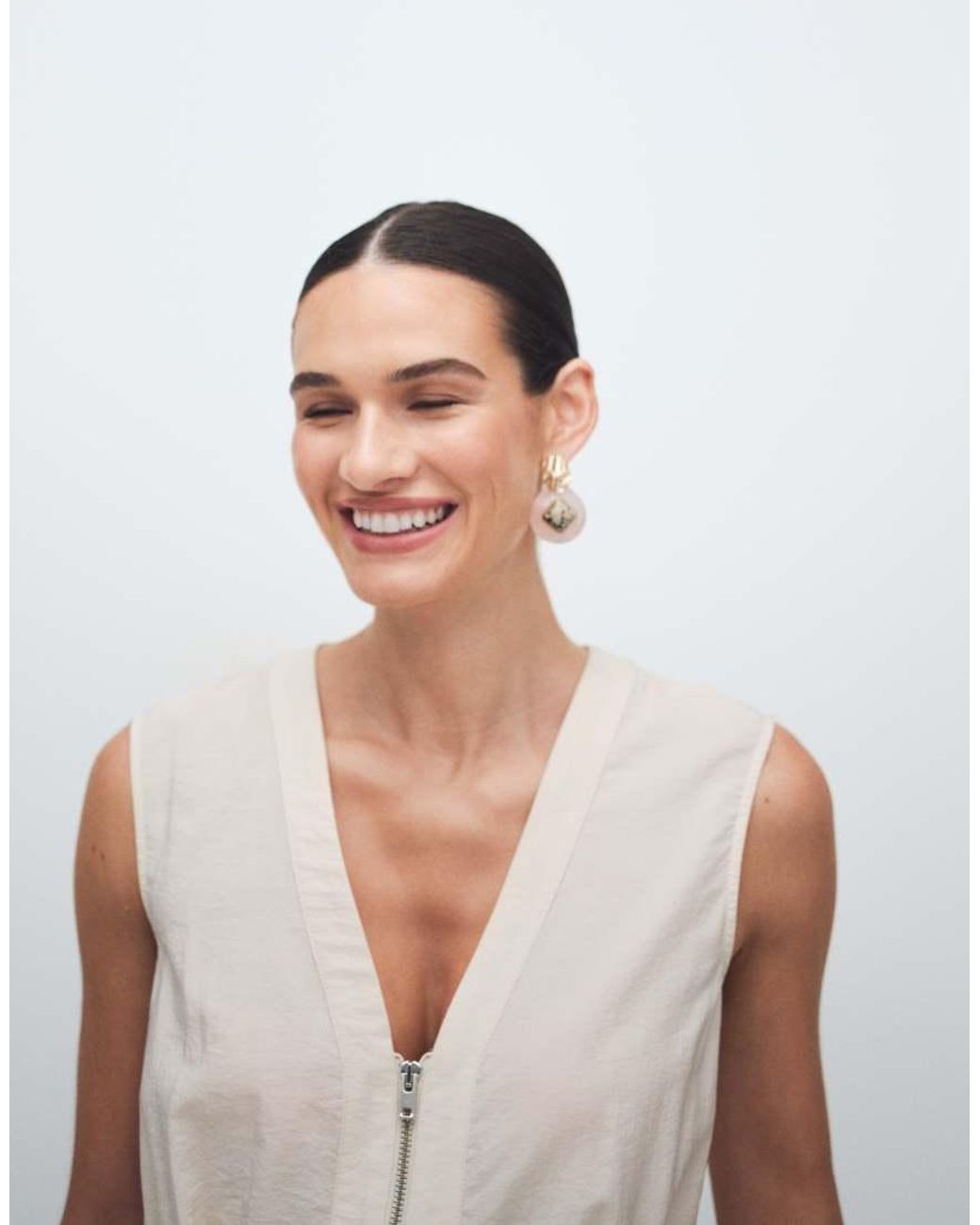 TOPSHOP White Crinkle V Neck Zip Front Utility Maxi Dress