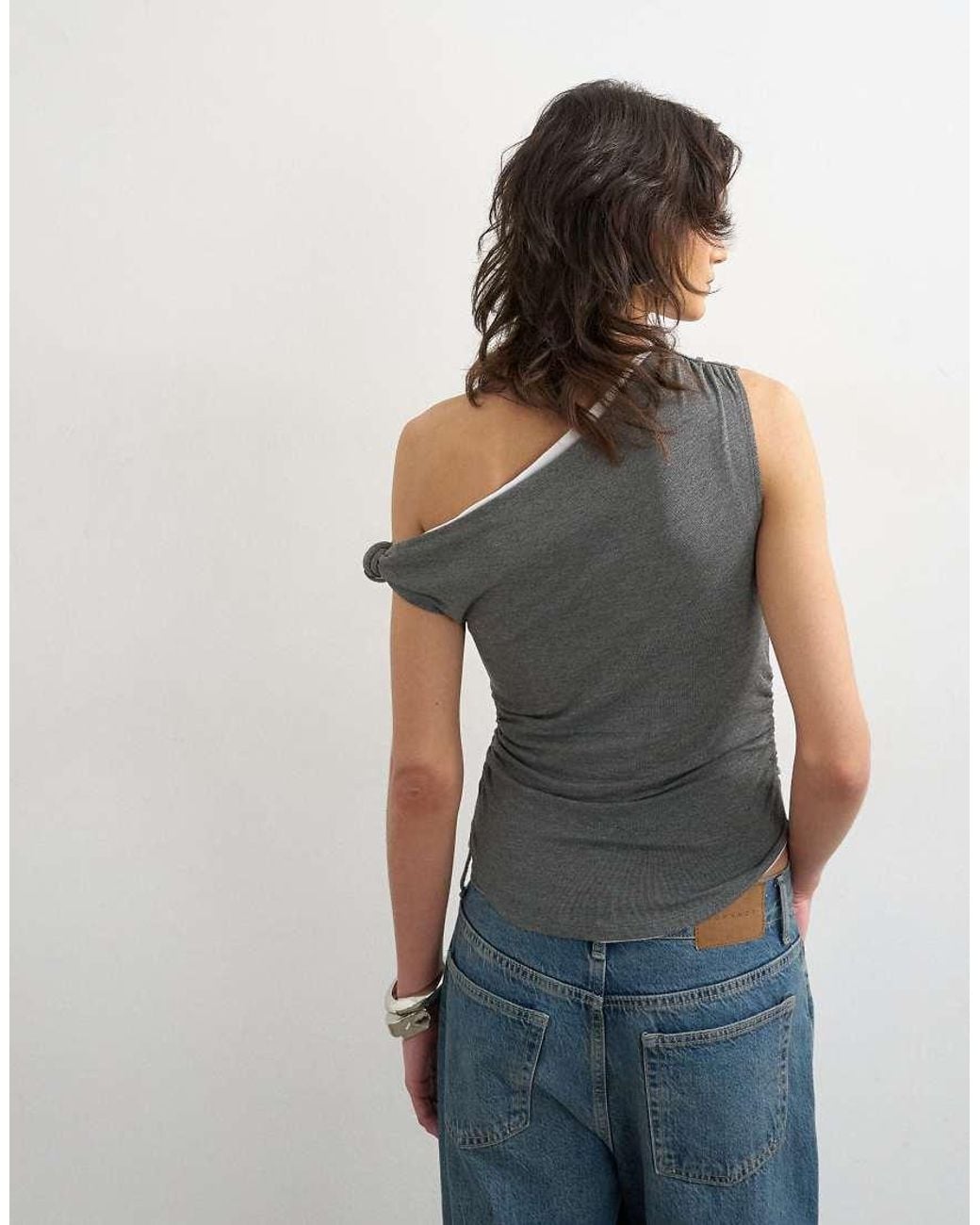 TOPSHOP Gray Double Layer Drape Top