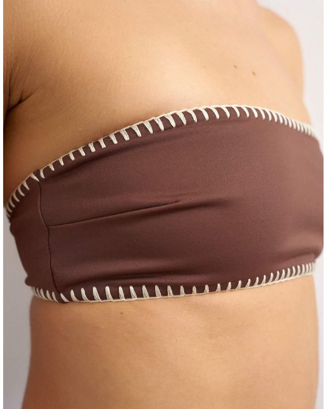 TOPSHOP Brown Whipstitch Bandeau Bikini Top