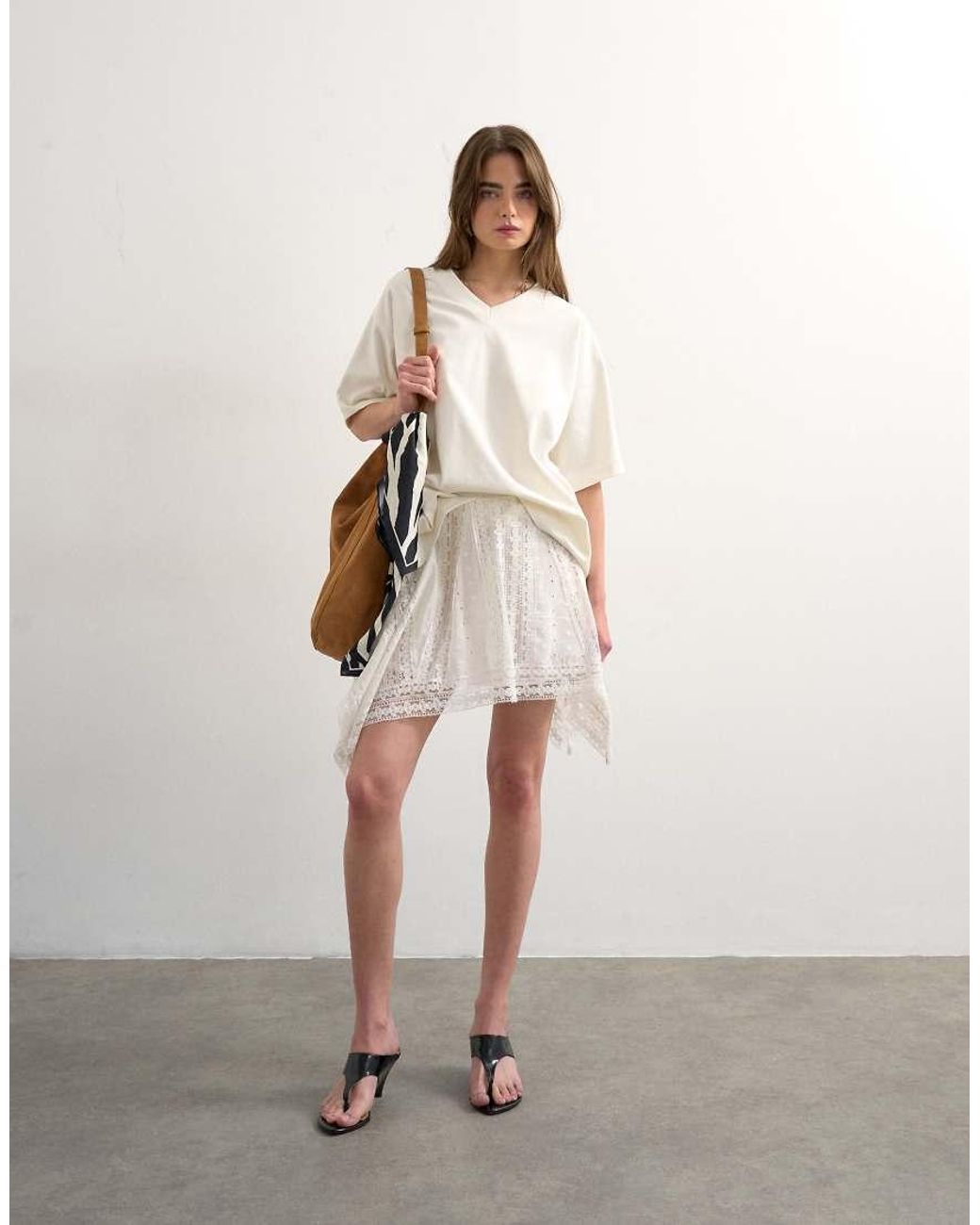 TOPSHOP Natural Hanky Hem Mini Skirt With Heavy Embroidery