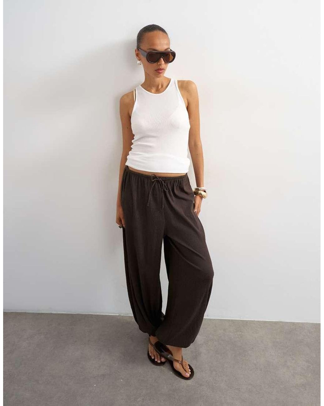 TOPSHOP White Plisse Balloon Trouser