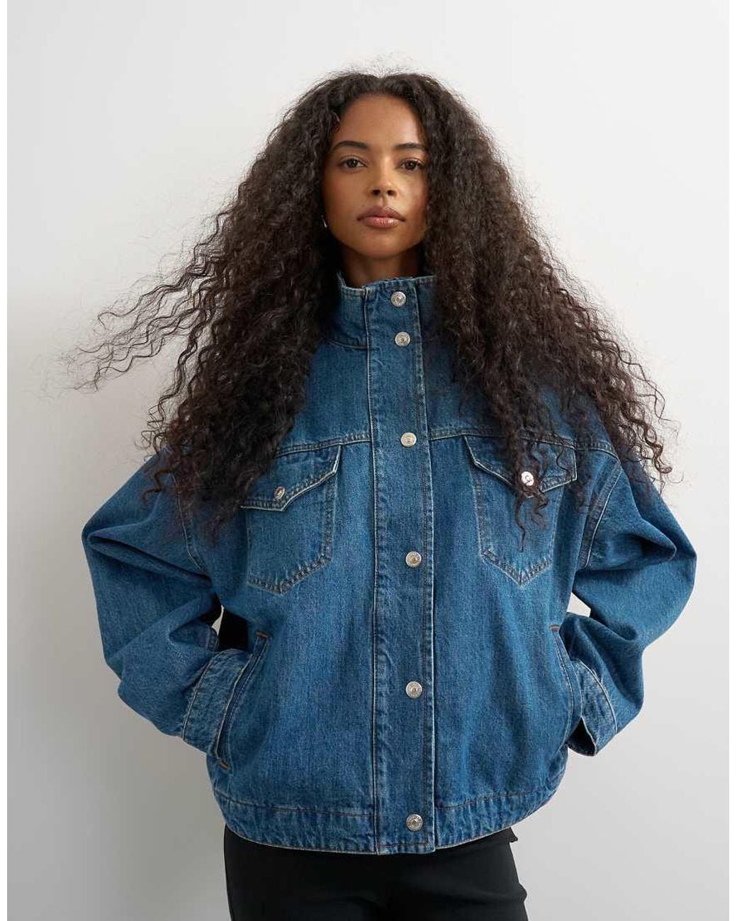 TOPSHOP Blue Funnel Neck Denim Jacket