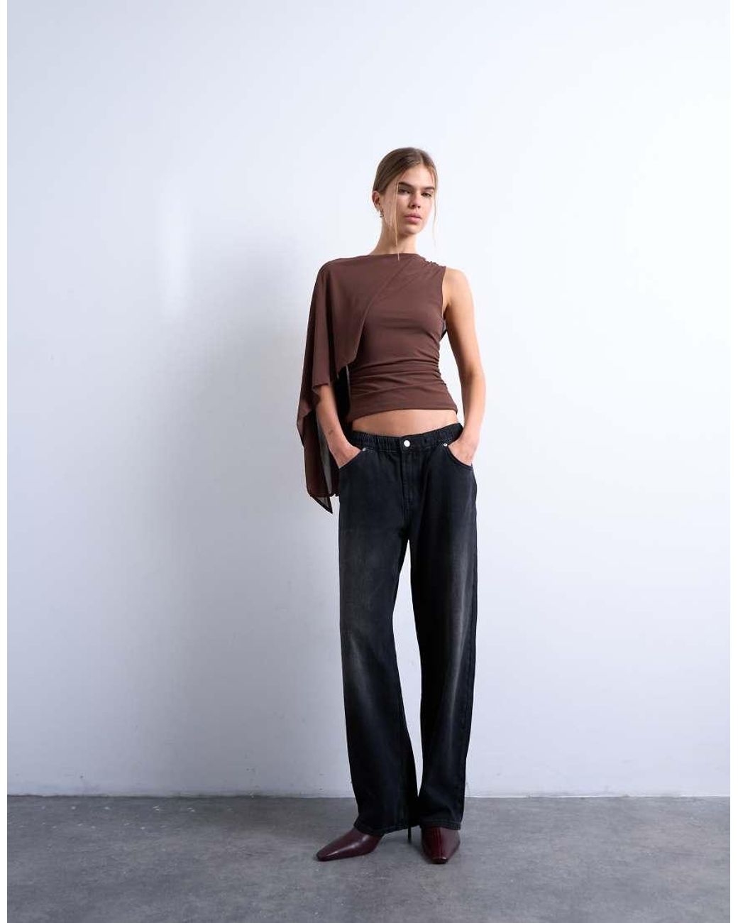 TOPSHOP Brown Cape Detail Sleeveless Top