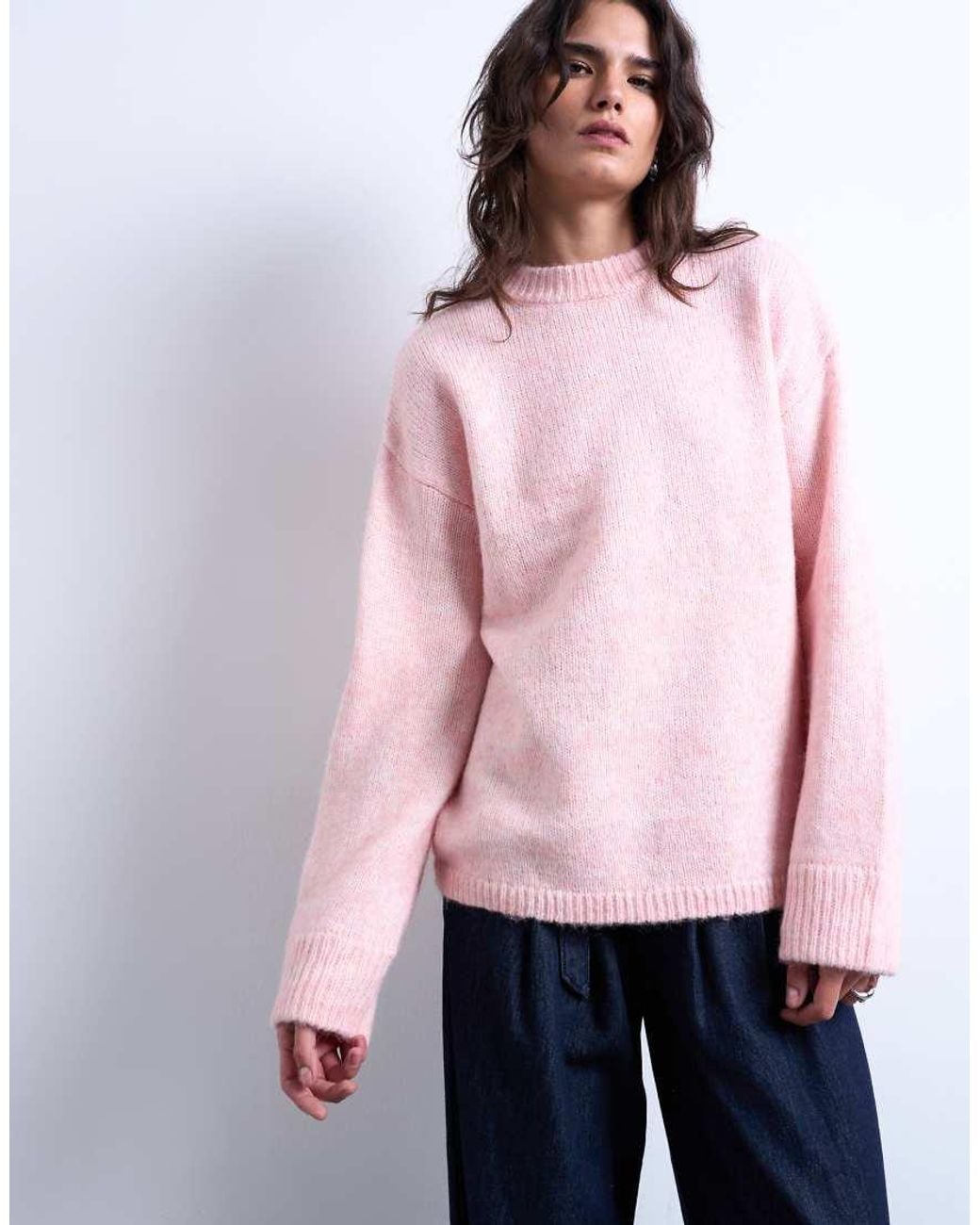 TOPSHOP Pink Knitted Boxy Fluffy Crew Jumper