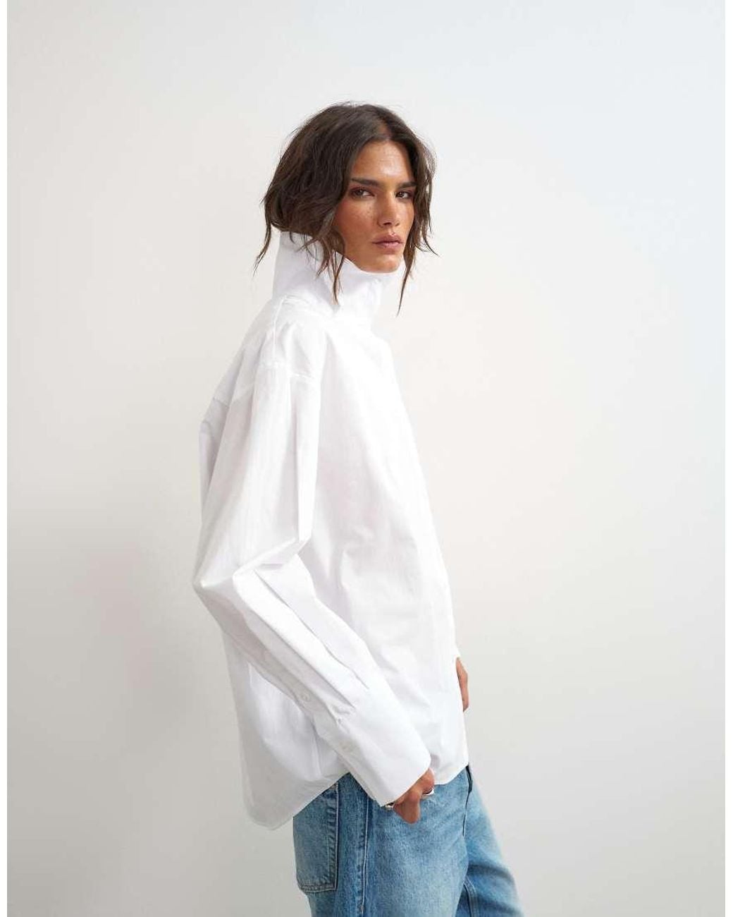 TOPSHOP White Funnel Neck Shirt