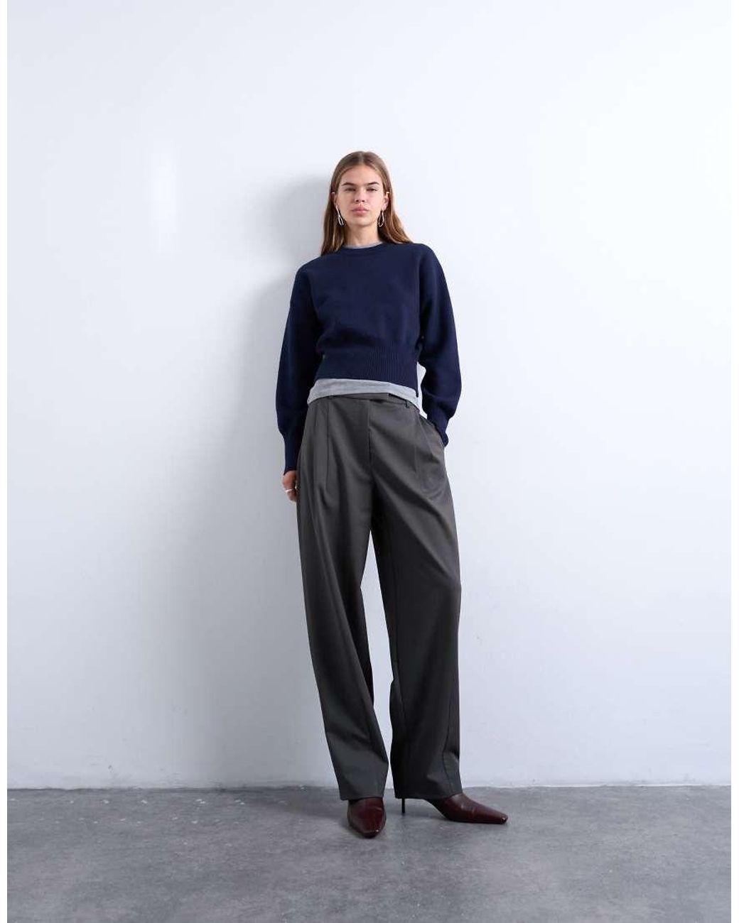 TOPSHOP Blue Tailored Pleated Ovoid Trouser