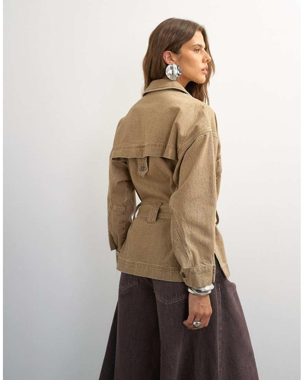 TOPSHOP Natural X Cara Denim Cropped Trench Jacket