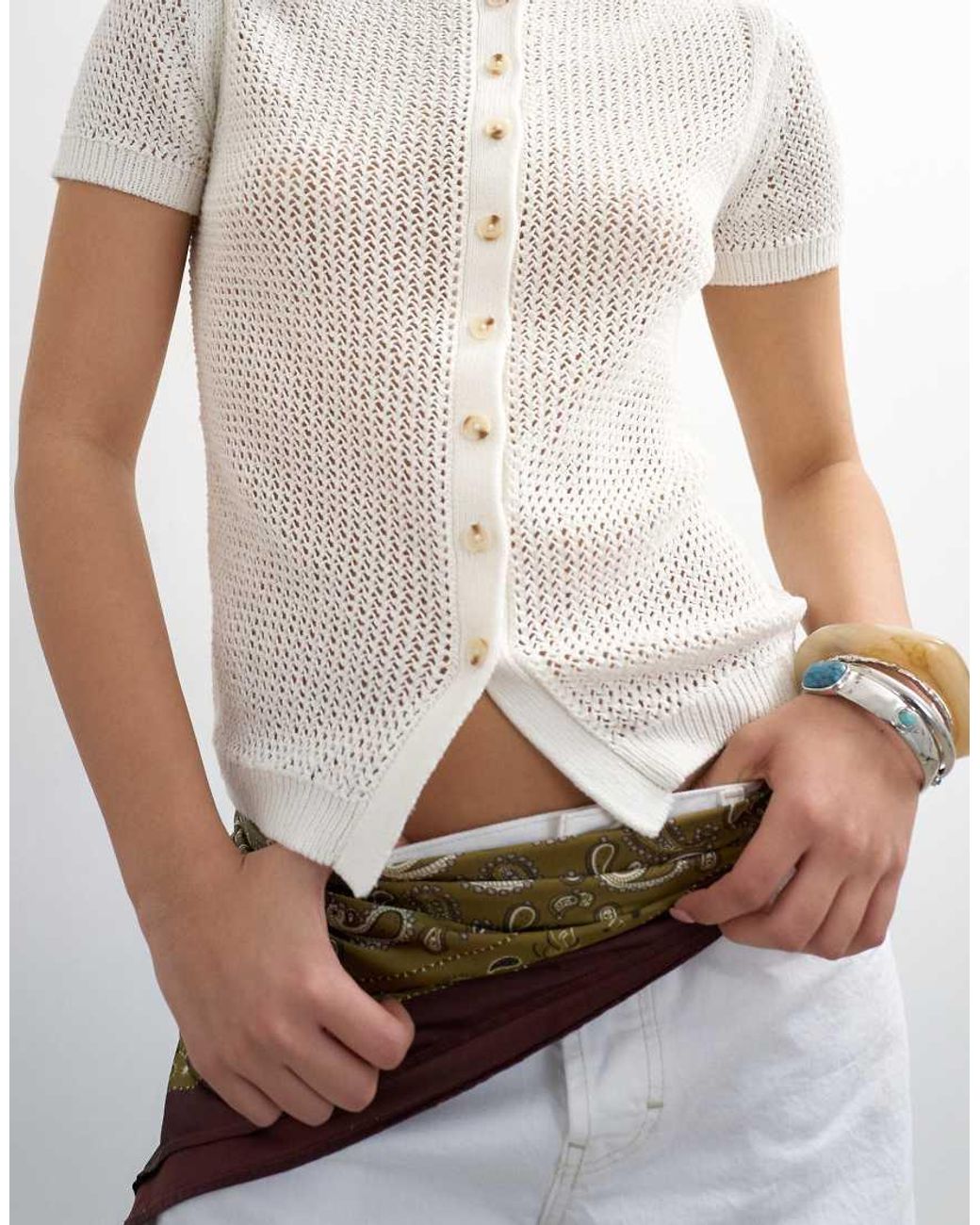 TOPSHOP White Knitted Stitchy Cardigan