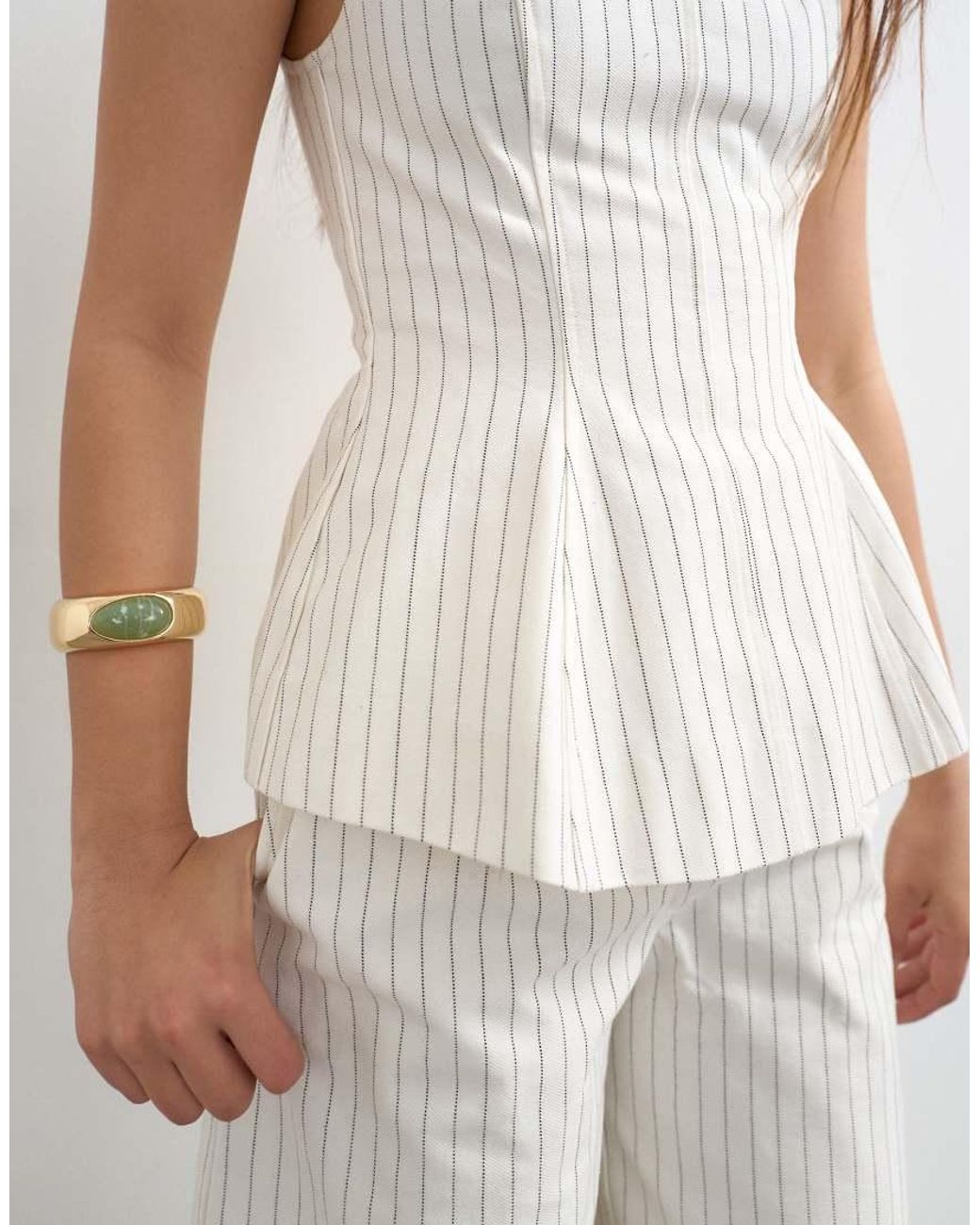 TOPSHOP White Co Ord Striped High Neck Top