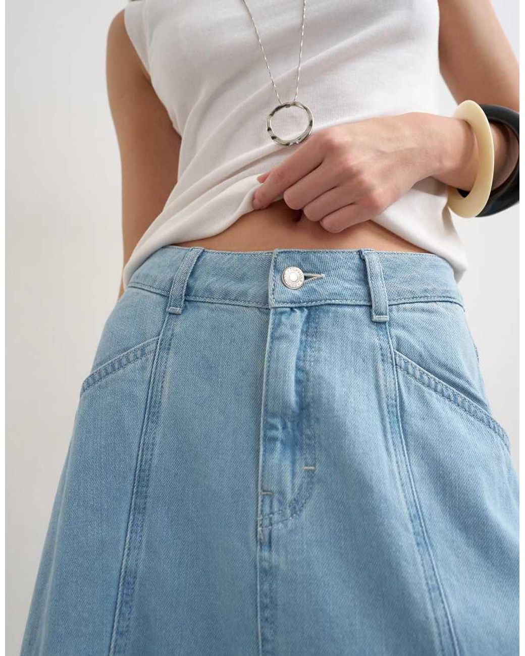 TOPSHOP Blue Denim Seamed Circle Skirt