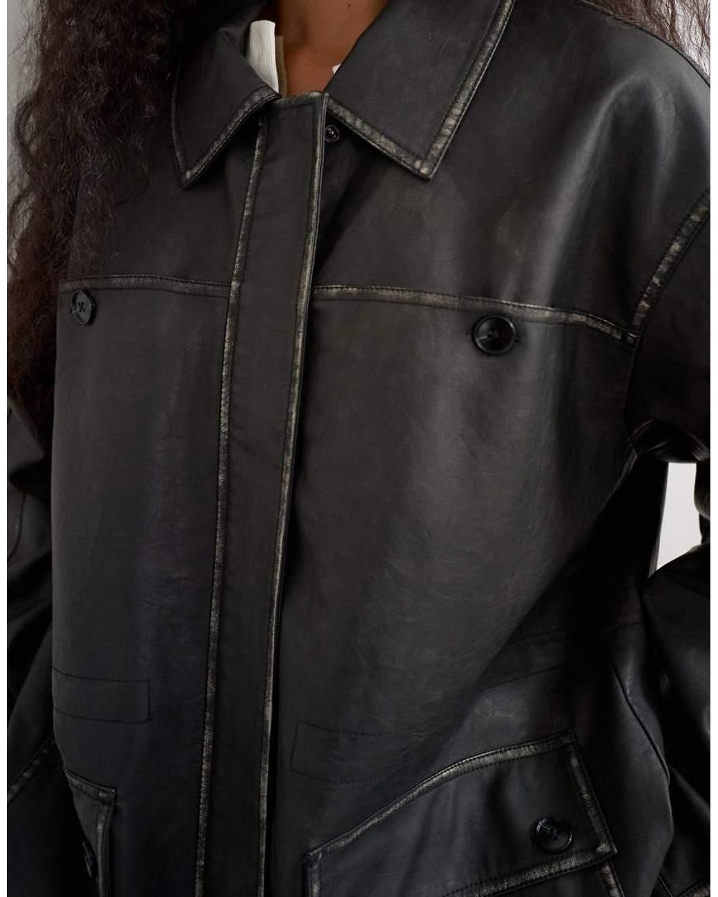 TOPSHOP Blue Faux Leather Cinch Waist Jacket