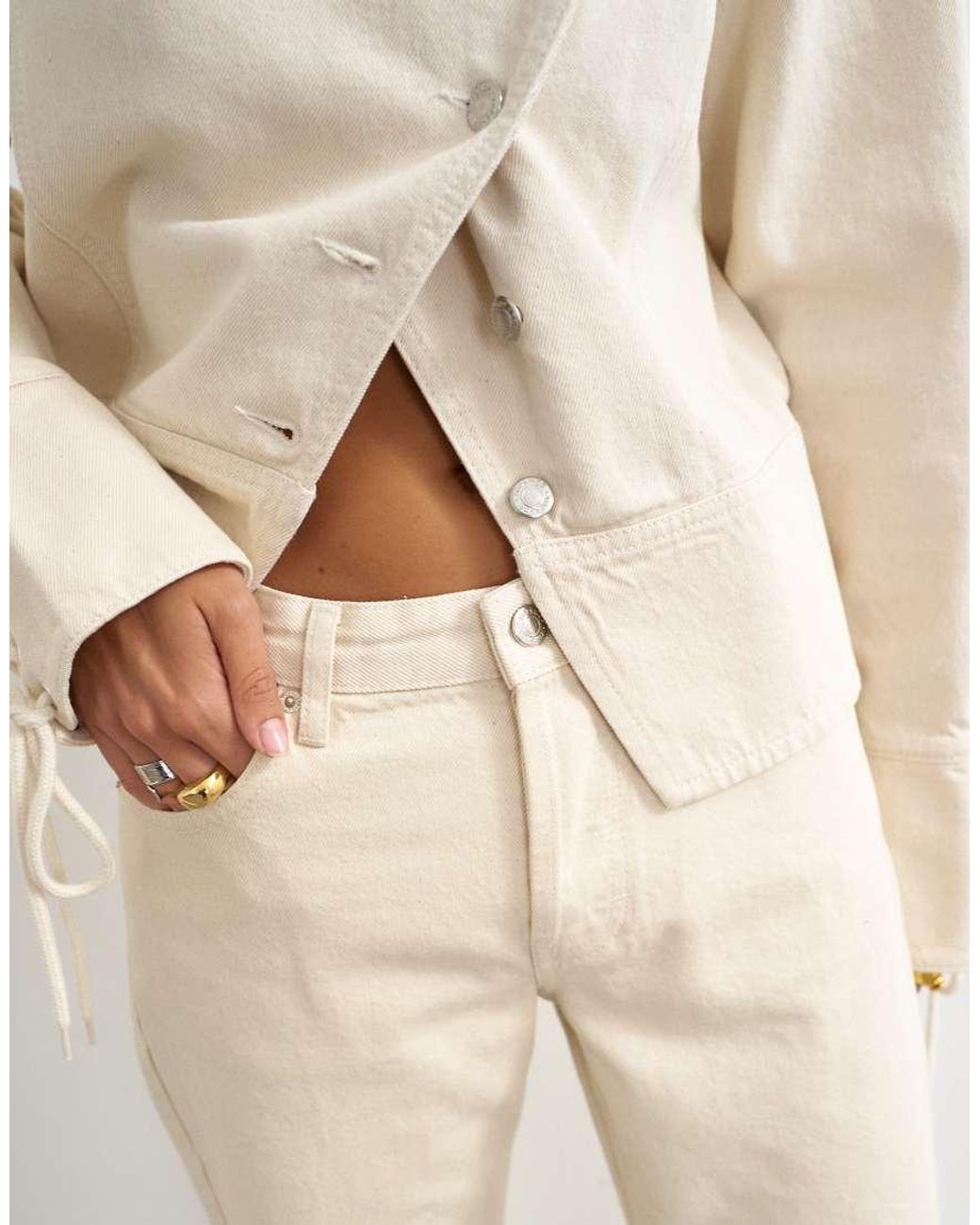 TOPSHOP Natural Ember Low Rise Relaxed Straight Leg Jean With Lace Up Detail