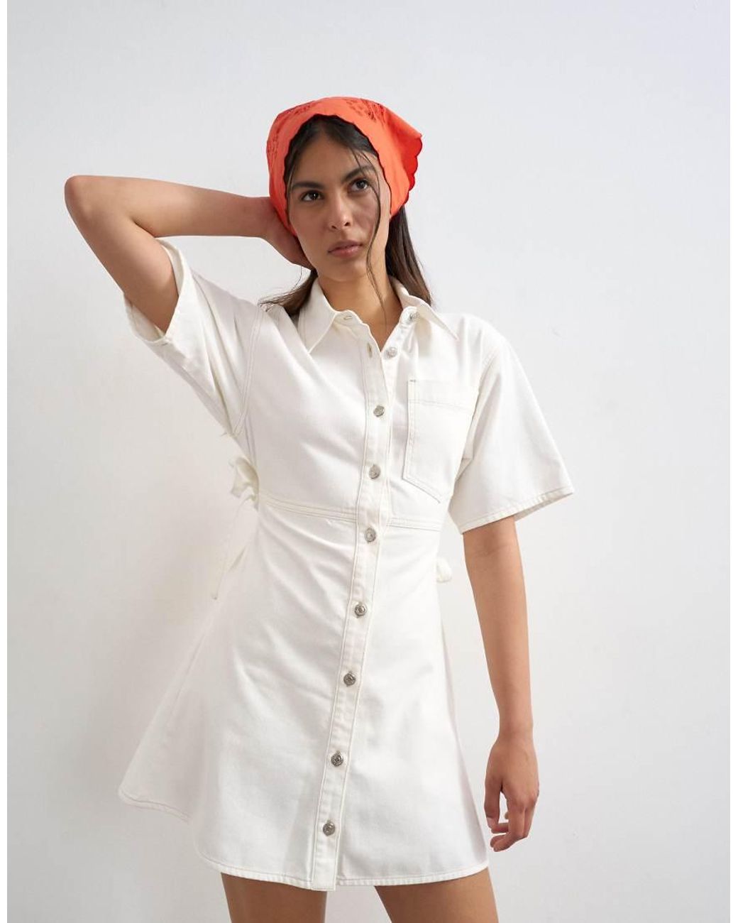 TOPSHOP Natural Denim Shirt Dress With Back Cut Out