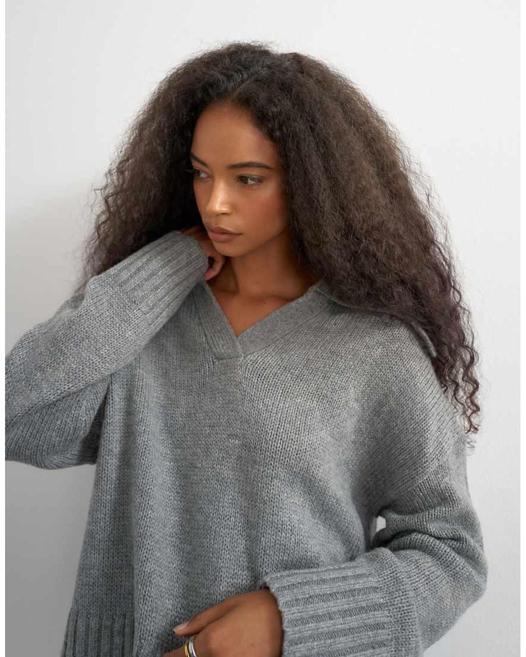 TOPSHOP Blue Knitted Curved Hem Collared Polo Jumper With Wool