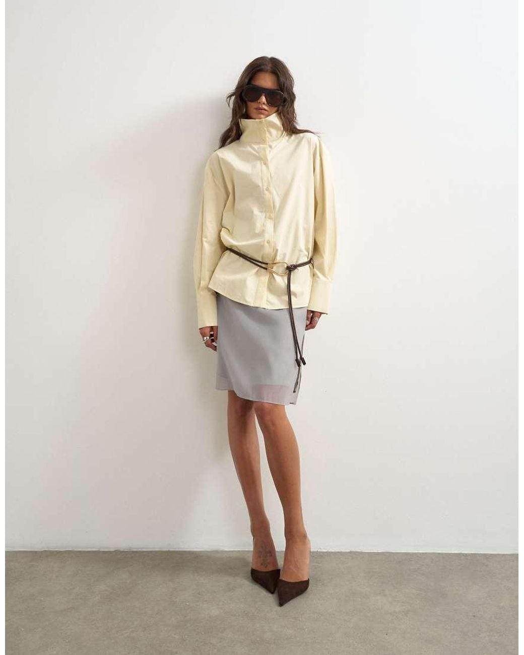 TOPSHOP Natural Funnel Neck Shirt