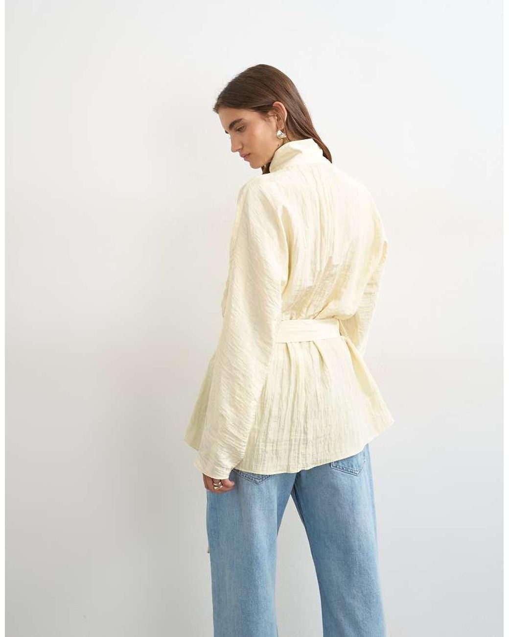 TOPSHOP White Tie Waist Funnel Neck Tunic Top