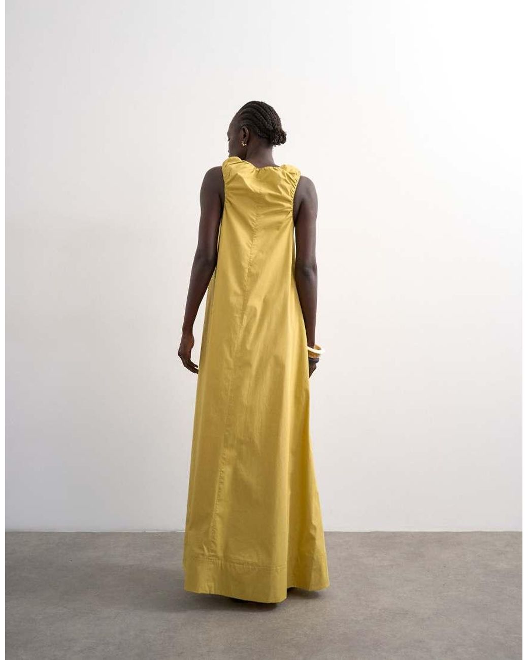 TOPSHOP Green Poplin Ruched Neck Maxi Sundress