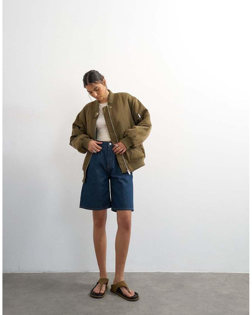 TOPSHOP Green Nylon Bomber Jacket