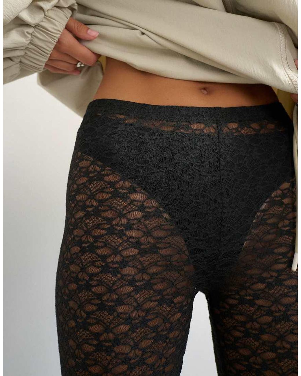 TOPSHOP White Lace Stirrup Leggings