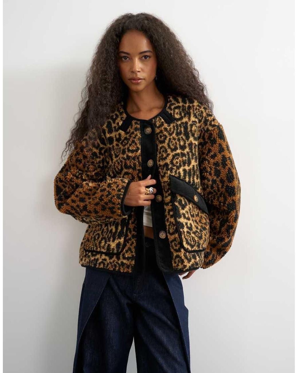 TOPSHOP Multicolor Collareless Cord Fleece Jacket