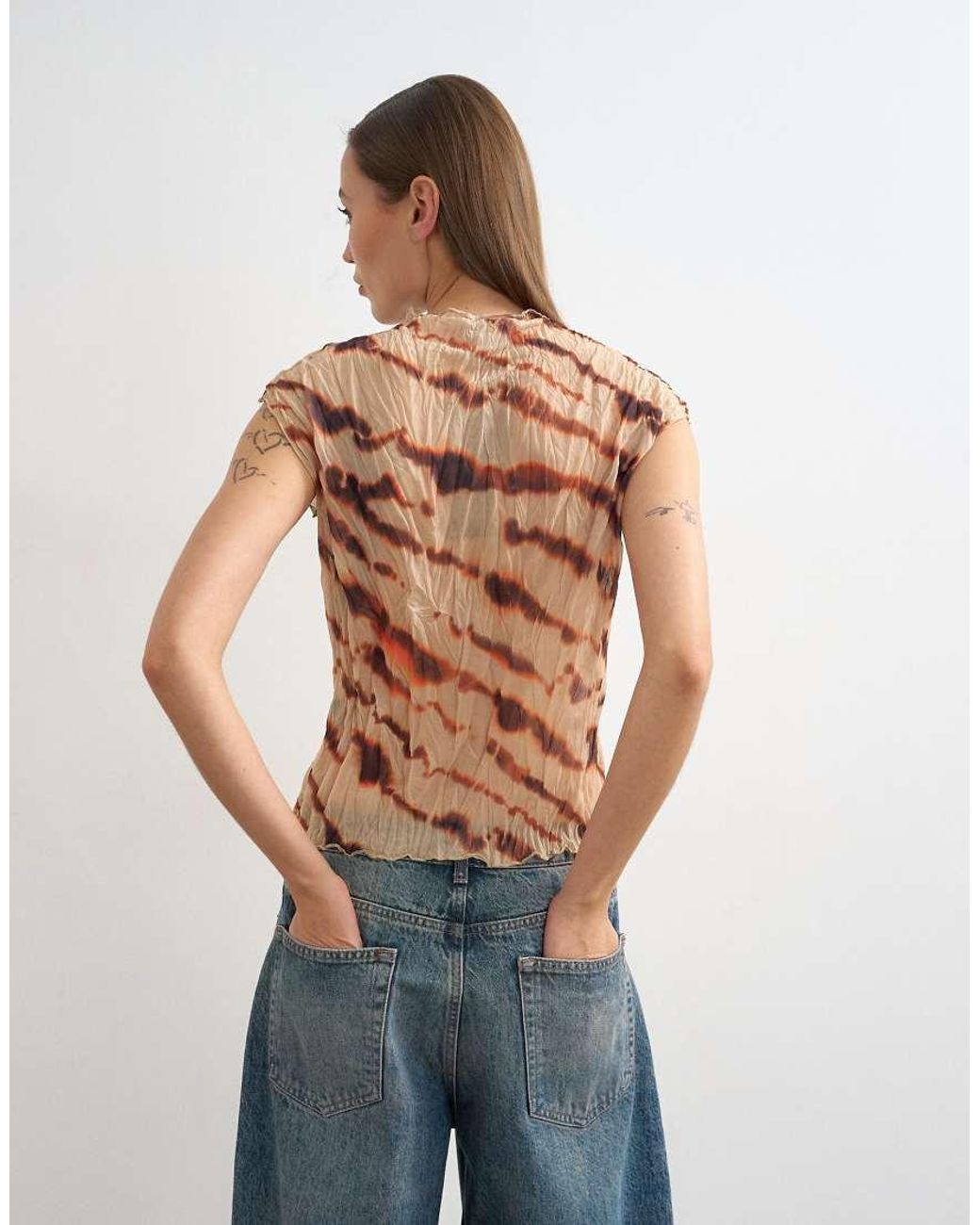 TOPSHOP Multicolor Mesh Crinkle Fitted Tee