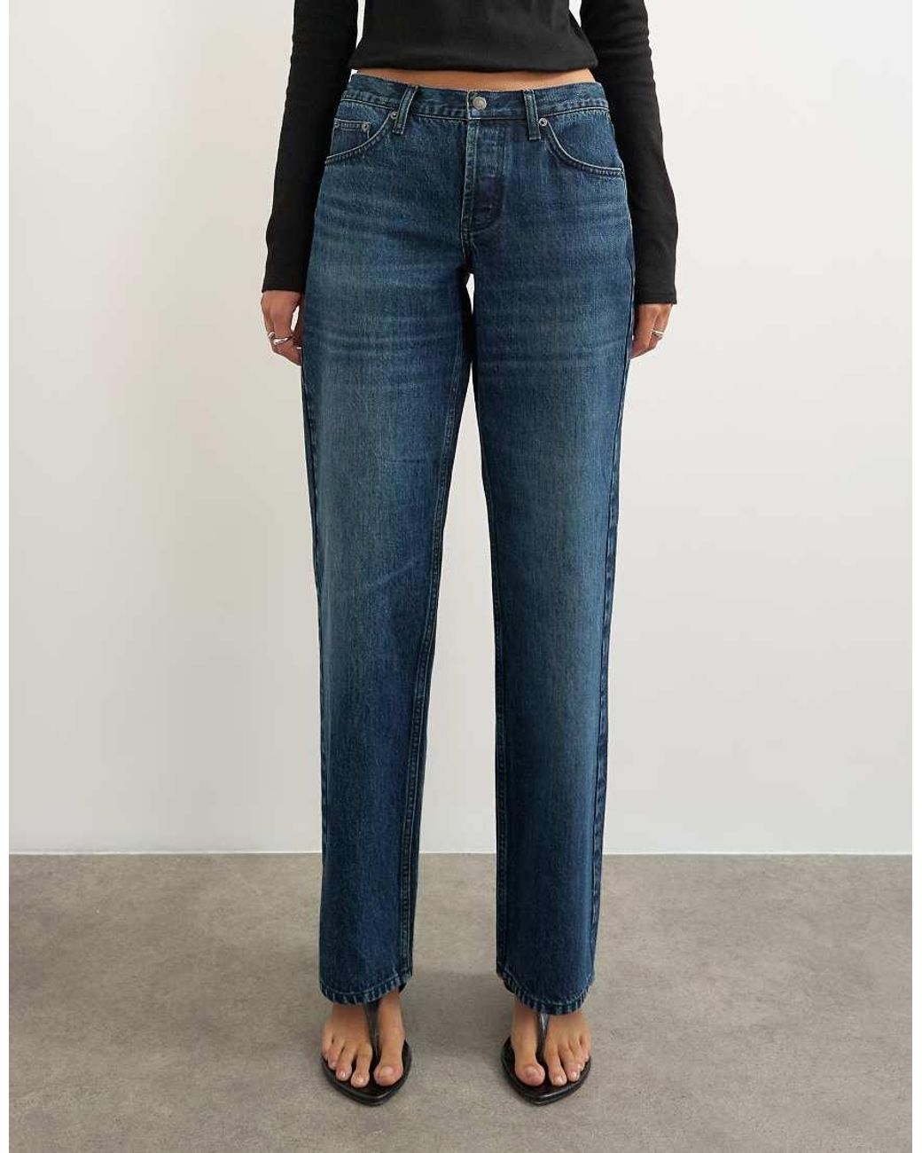 TOPSHOP Blue Ember Low Rise Relaxed Straight Leg Jeans
