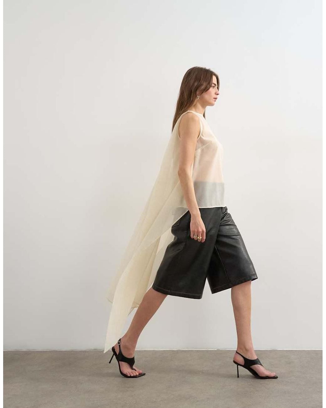 TOPSHOP Natural Sheer Organza Drape Tunic Top