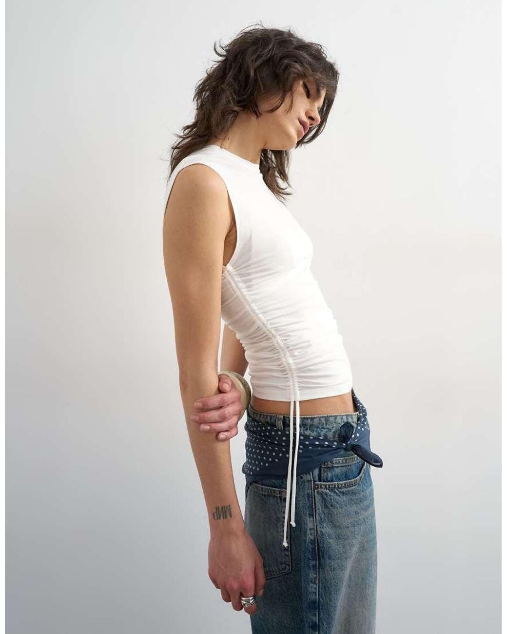 TOPSHOP Blue Ruched Drawcord Tank