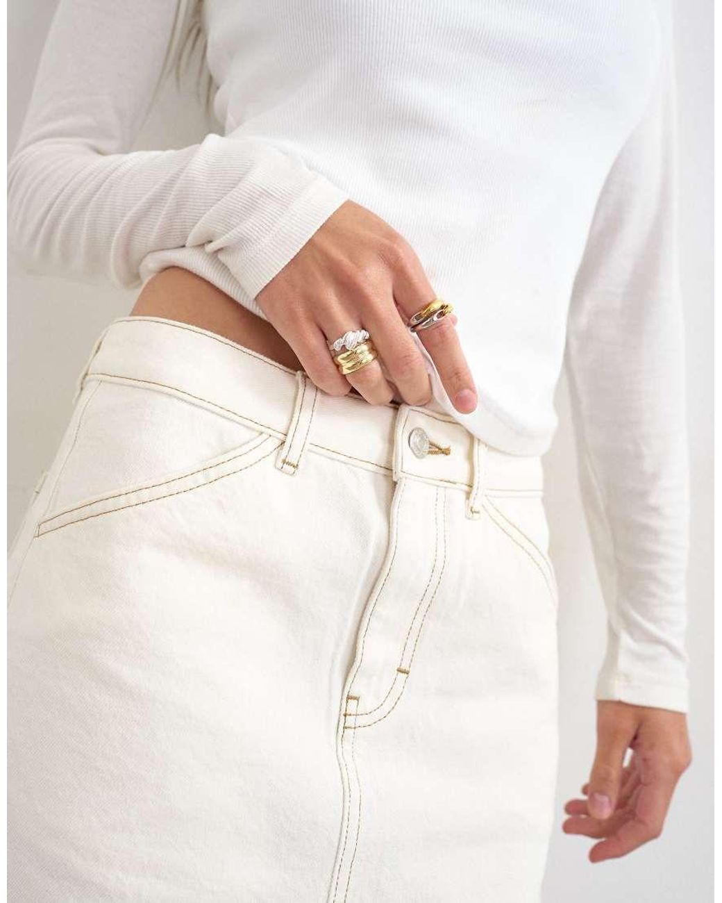 TOPSHOP White Denim 90S Midi Skirt