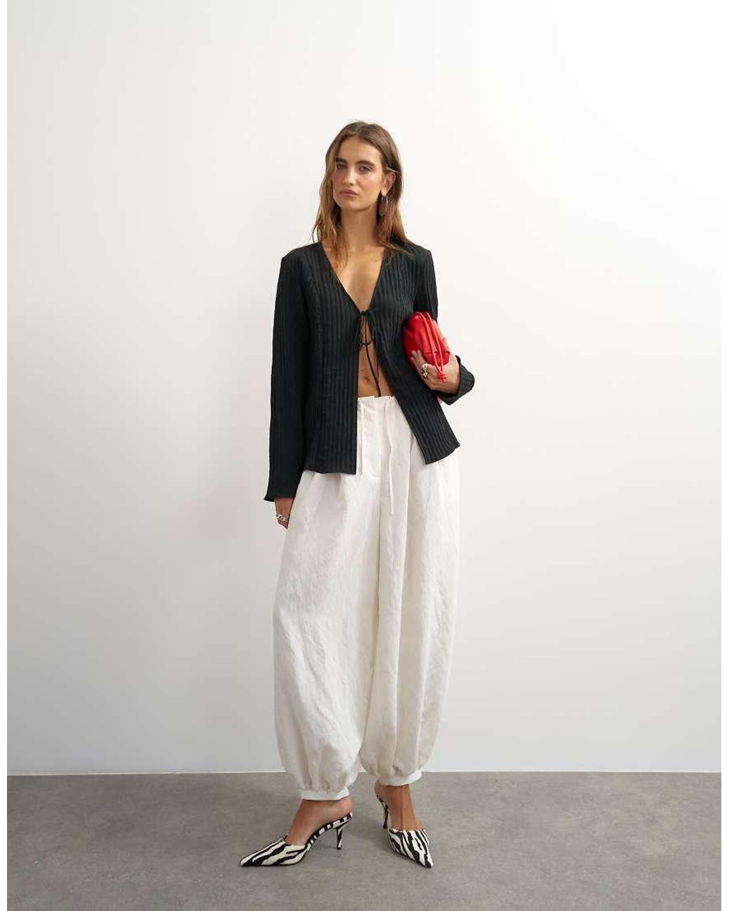 TOPSHOP Black Tie Detail Blouse