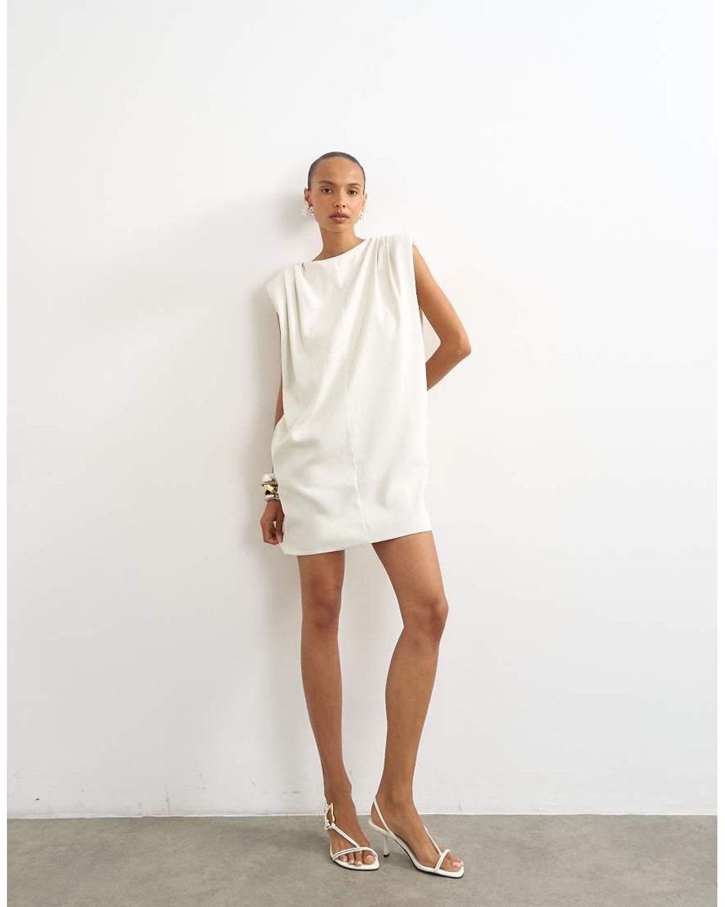 TOPSHOP White Clean Structured Shoulder Pad Mini Dress
