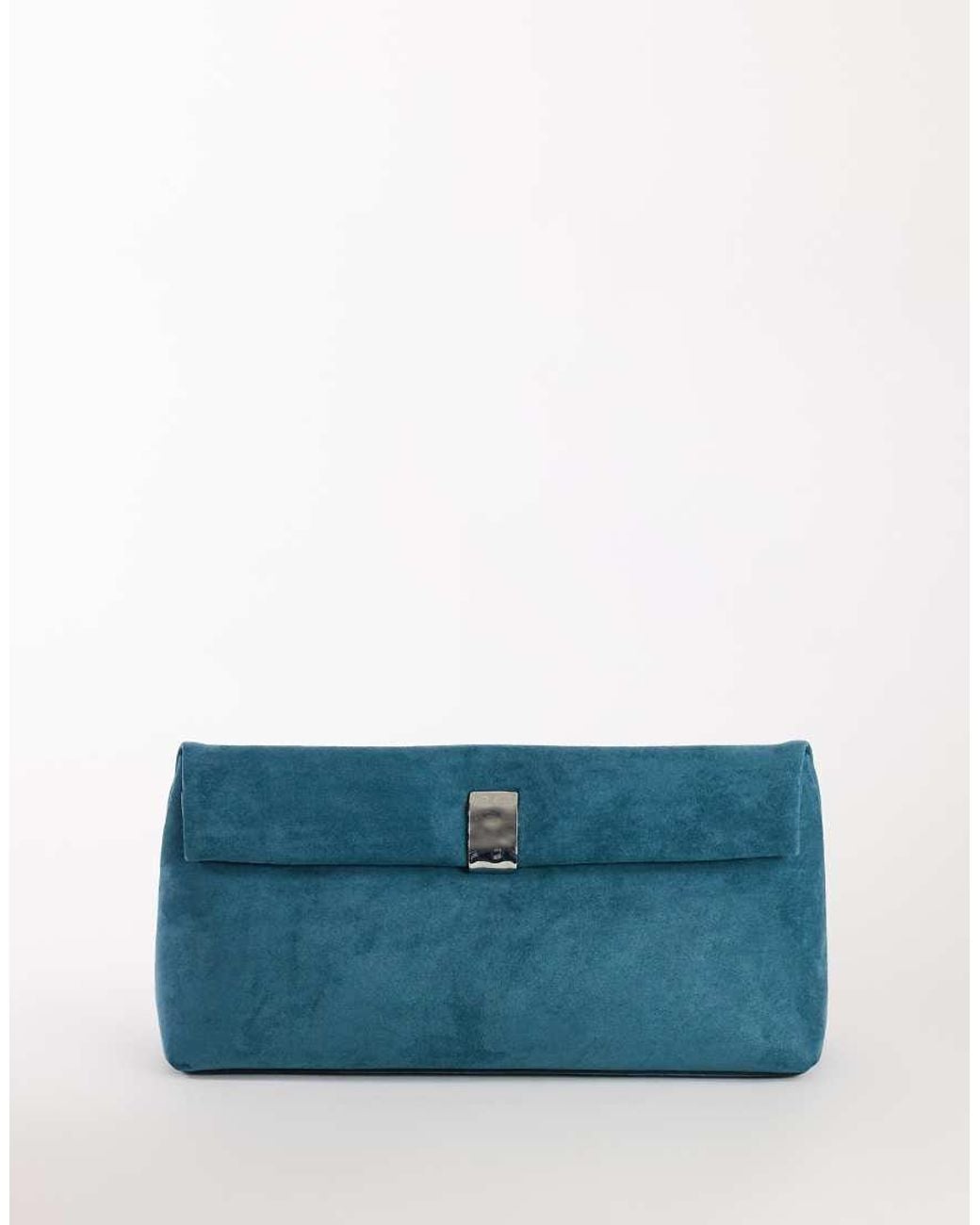 TOPSHOP Blue Amber Oversized Suedette Fold Over Clutch Bag With Hardware