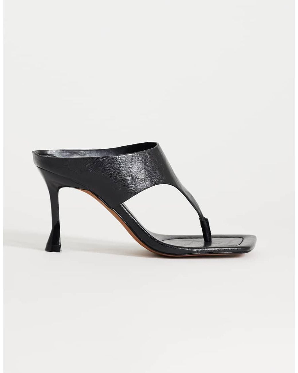 TOPSHOP Black Elodie Toe Thong Mid Heeled Mule