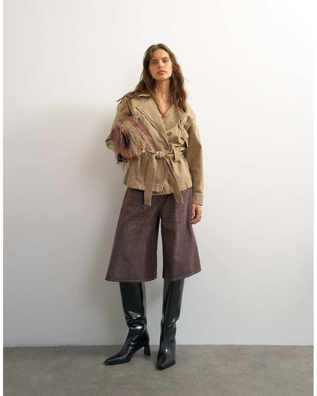 TOPSHOP Natural X Cara Denim Cropped Trench Jacket