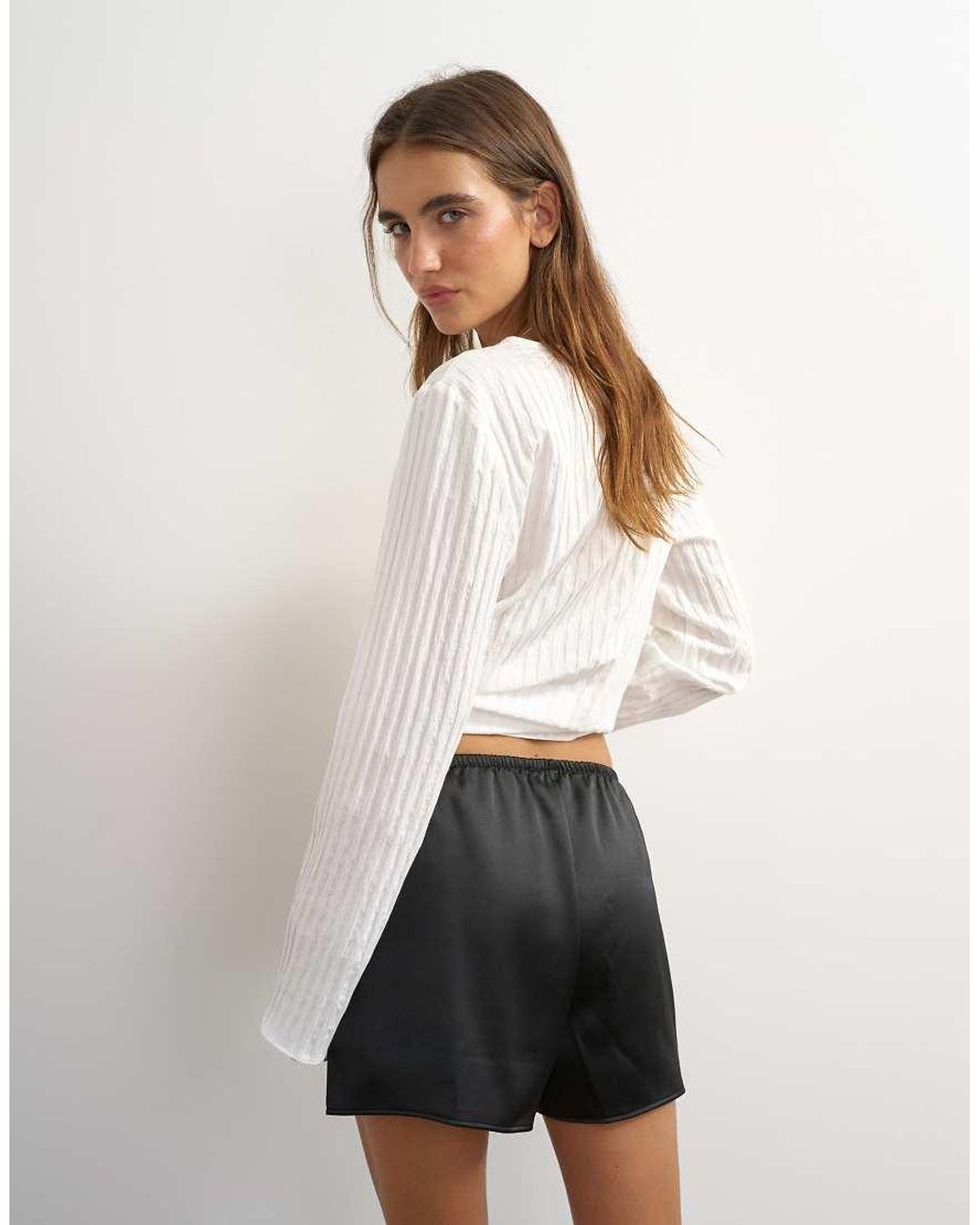 TOPSHOP Gray Satin Button Detail Short