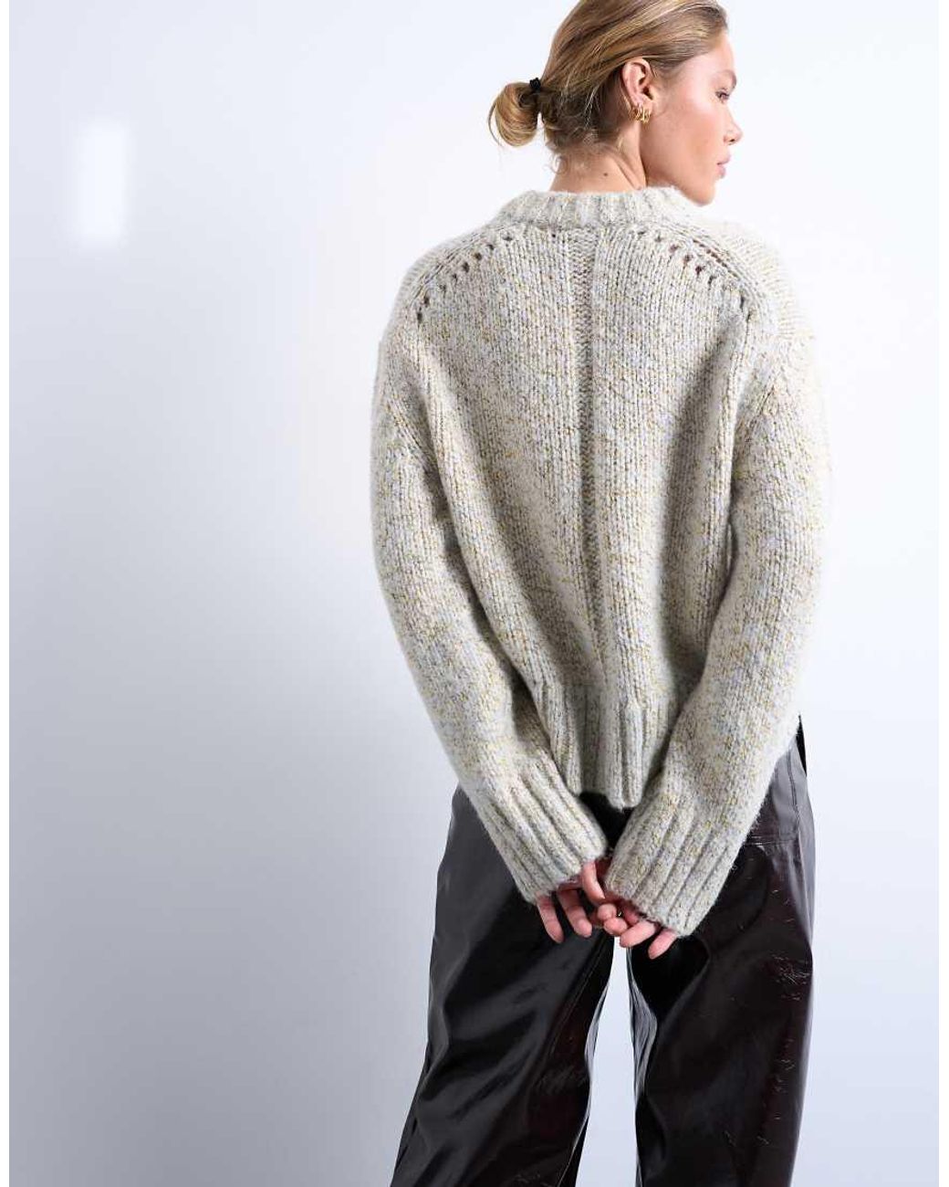 TOPSHOP Gray Knitted Twisted Fluffy Boxy Jumper