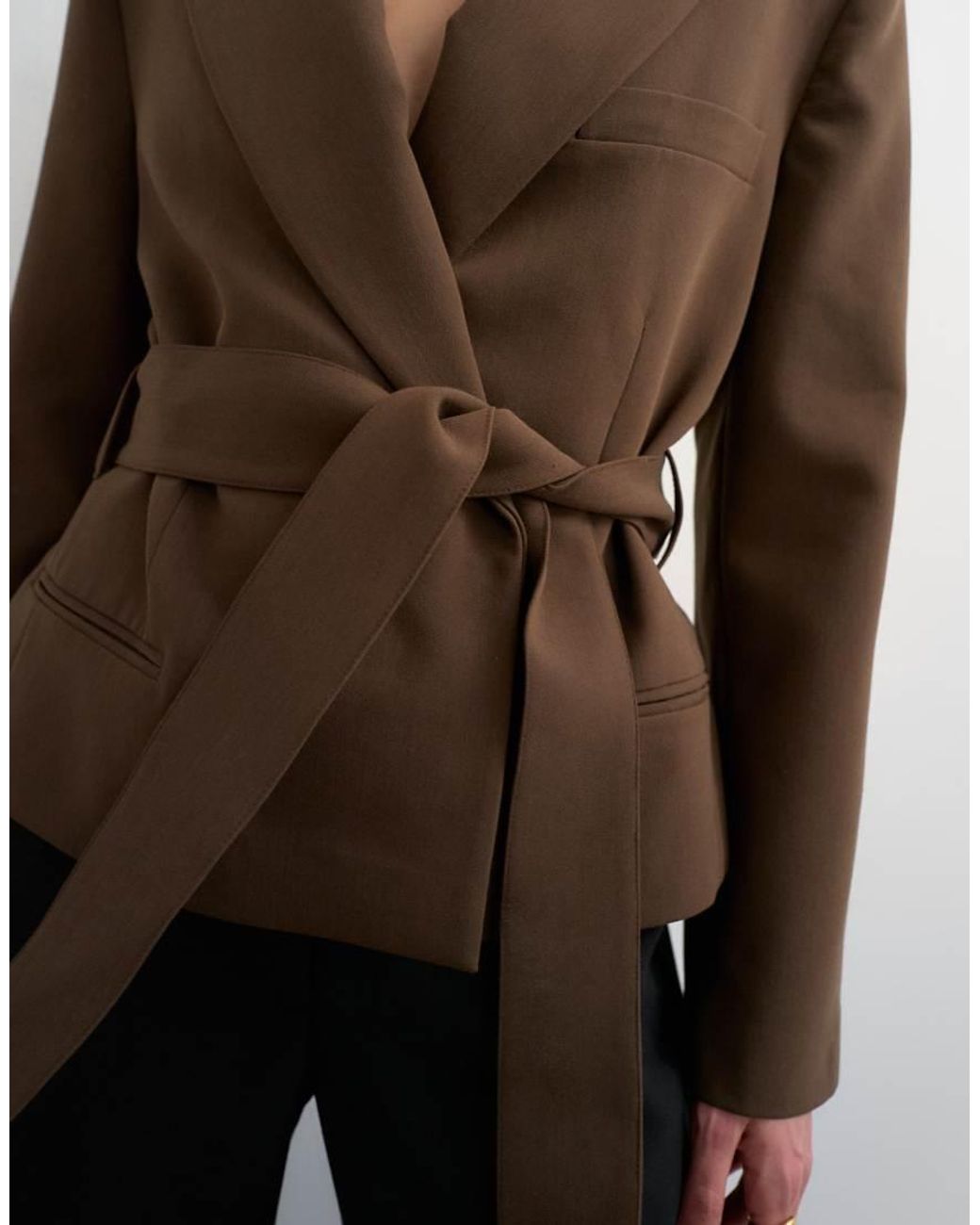 TOPSHOP Brown Cropped Belted Boxy Blazer