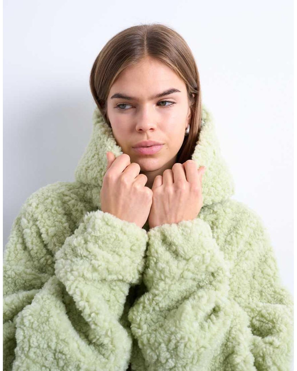 TOPSHOP Green Borg Oversized Hoodie