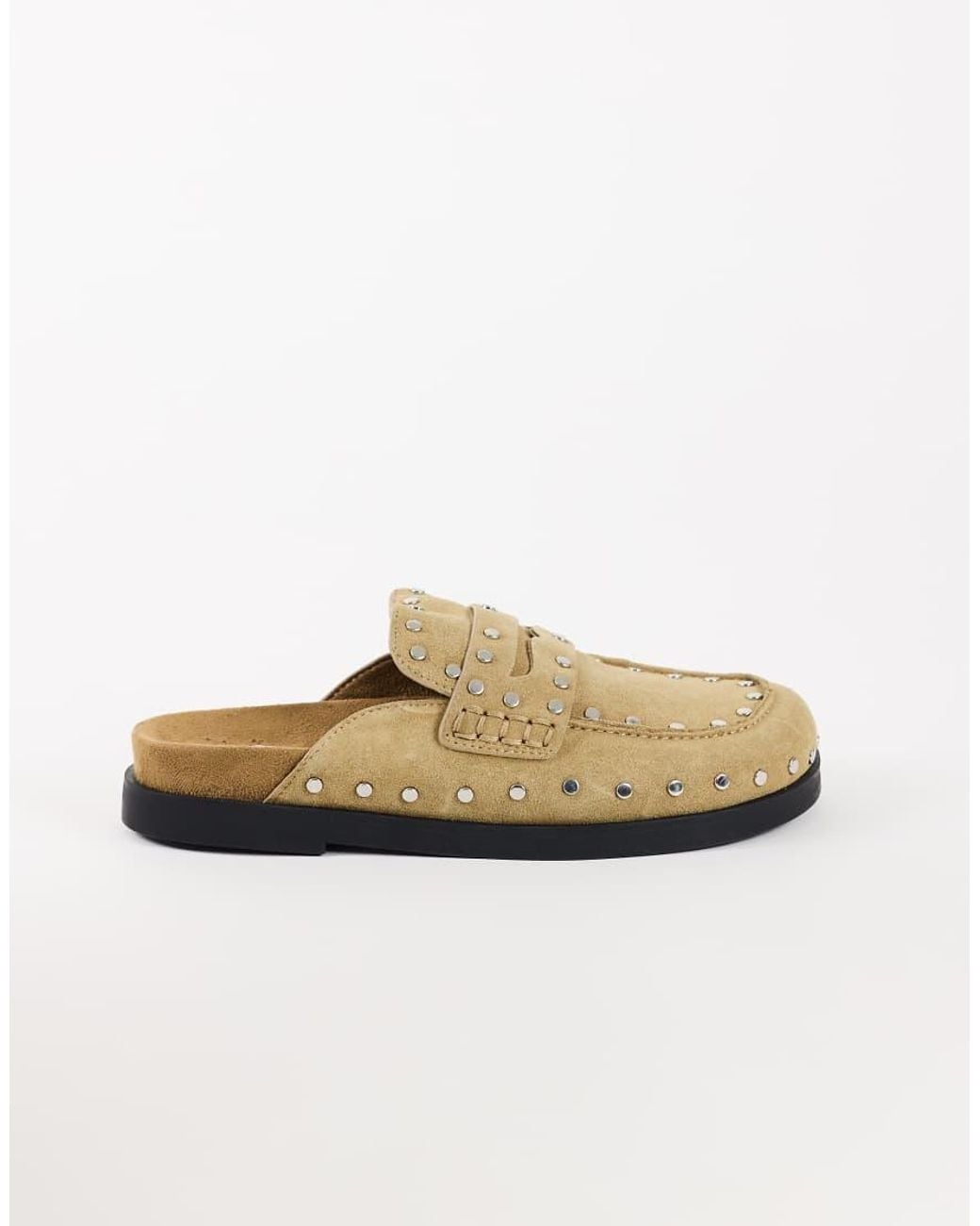 TOPSHOP White Addie Real Suede Studded Mule Loafer