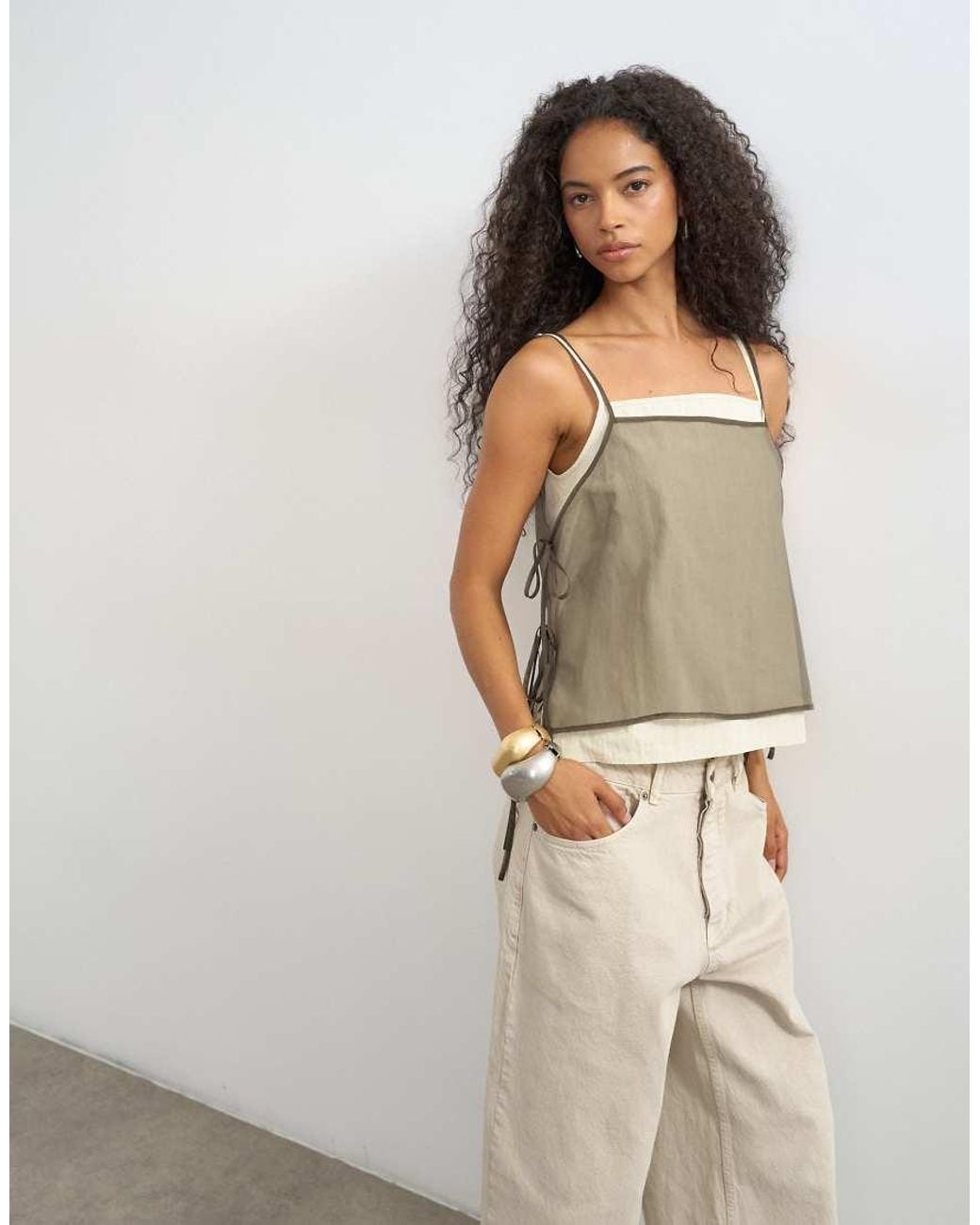 TOPSHOP Natural Double Layer Tie Side Cami