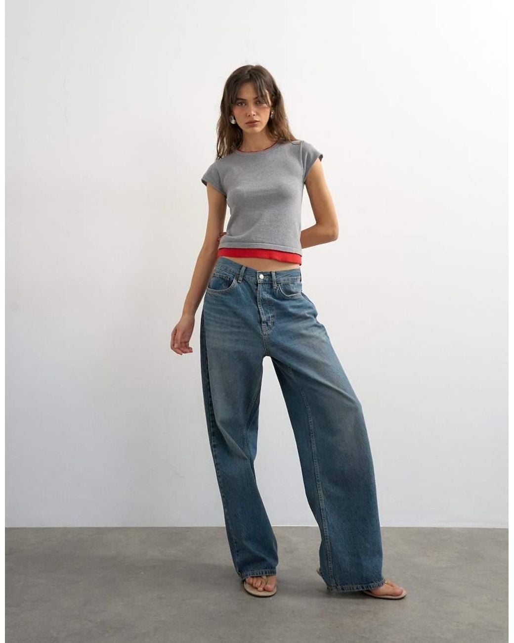 TOPSHOP Gray Knit Double Layer T-shirt