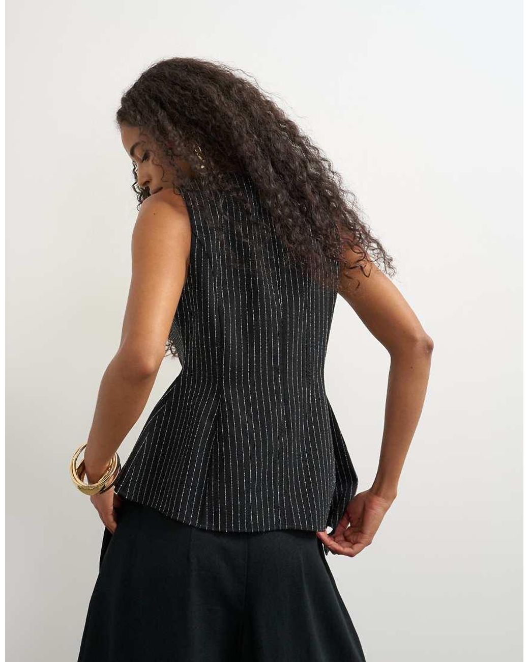 TOPSHOP Black Co Ord Striped Assymetric Hem Top